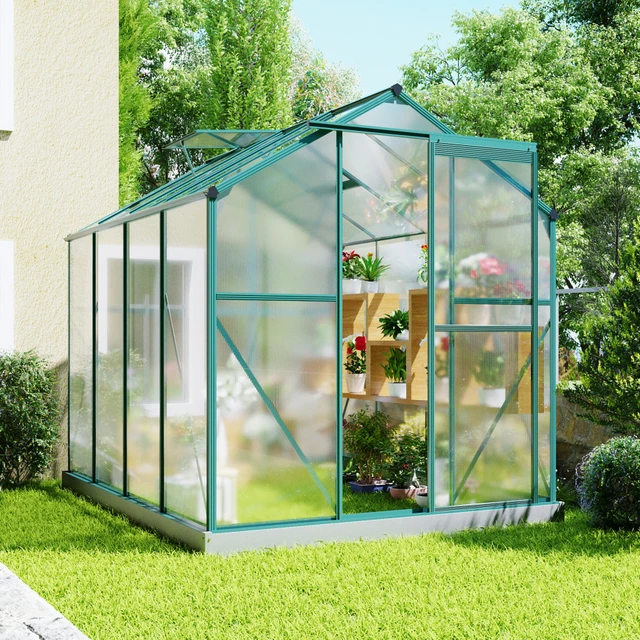 Invernadero de policarbonato de aluminio con Base, invernadero con puerta  corredera para jardín, patio trasero, invernadero de exterior - AliExpress