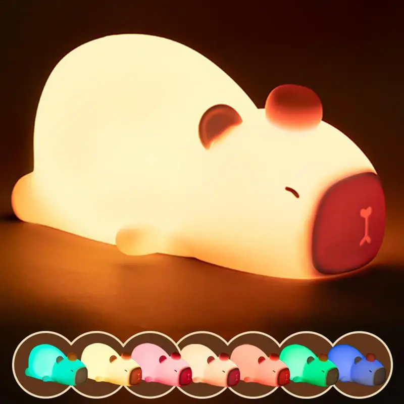 

Silicone Night Light Cute Capybara Lamp Fun Lying Capybara Night Light 7-Color Dimmable Rechargeable Bedside Touch Lamp For Kids