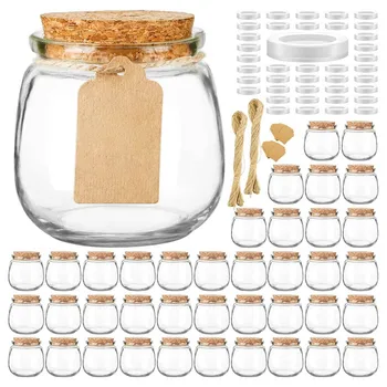 200ml Empty Candle Jars for Making, 7oz Small Glass with Cork Lids, Honey PE Lids Wedding Favor, DIY Gift, Baby Shower, Spices