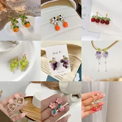 Cute Pink Peach Stawberry Ear Clips Earrings Girl Gifts Fresh Fruits Purple Green Grapes Clip on Earrings for Women Non Pierced