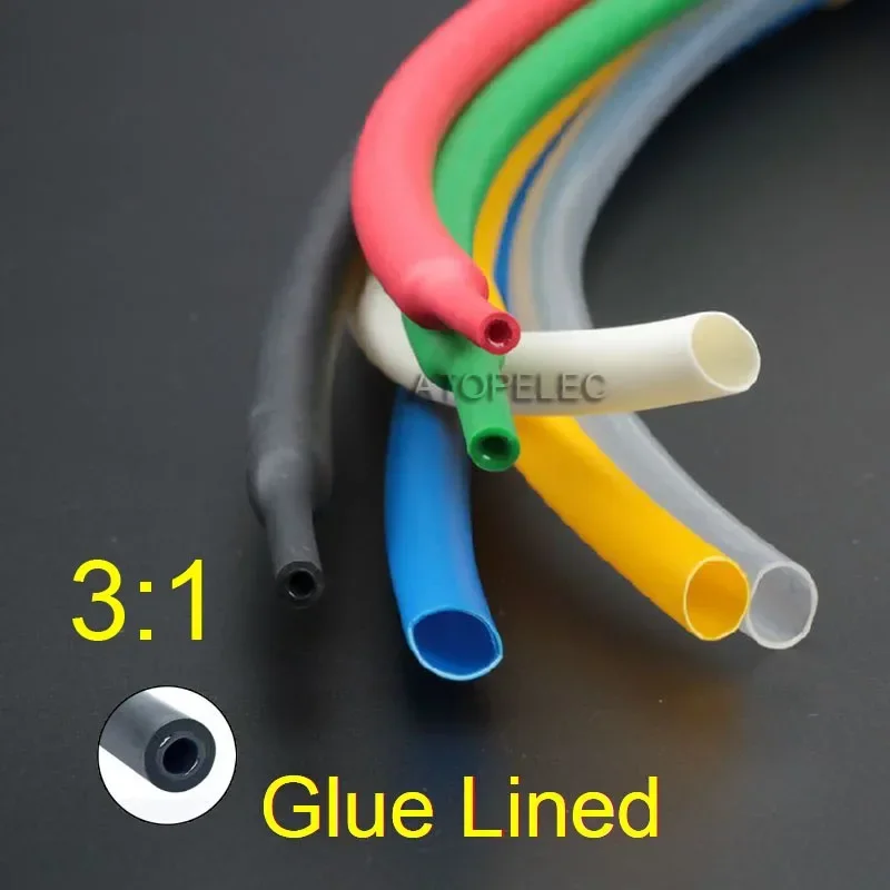 2M 3:1 Adhesive Glue Lined Heat Shrink Tube Dual Wall Waterproof Wrap Wire Cable Sleeve 1.6/2.4/3.2/4.8/6.4/7.9/9.5mm Diameter heat shrink tubing