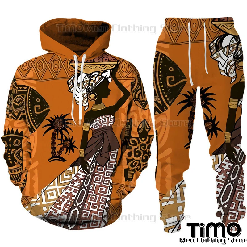 Spring/Autumn Tracksuit Men's Set African Totem 3D Printing Hoodie+Trousers 2 Piece Suit Street Fashion Casual Jogging Clothes