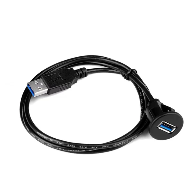 Cable de extensión de montaje en Panel empotrado USB 3,0 macho a hembra AUX para salpicadero de coche, camión, barco, motocicleta, cable impermeable de 1M 6
