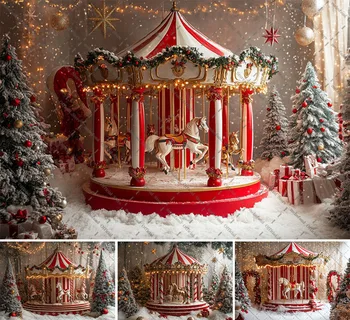 Mehofond Photography Background Merry Christmas Circus Carousel Forest Xmas Tree Kids Family Portrait Decor Backdrop Photo Studi