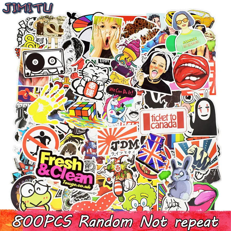 800Pcs Random Stickers Mixed Anime Kid's Toy Funny Stickers for DIY Sticker on Luggage Bike Laptop Skateboard Fridge Car Phone