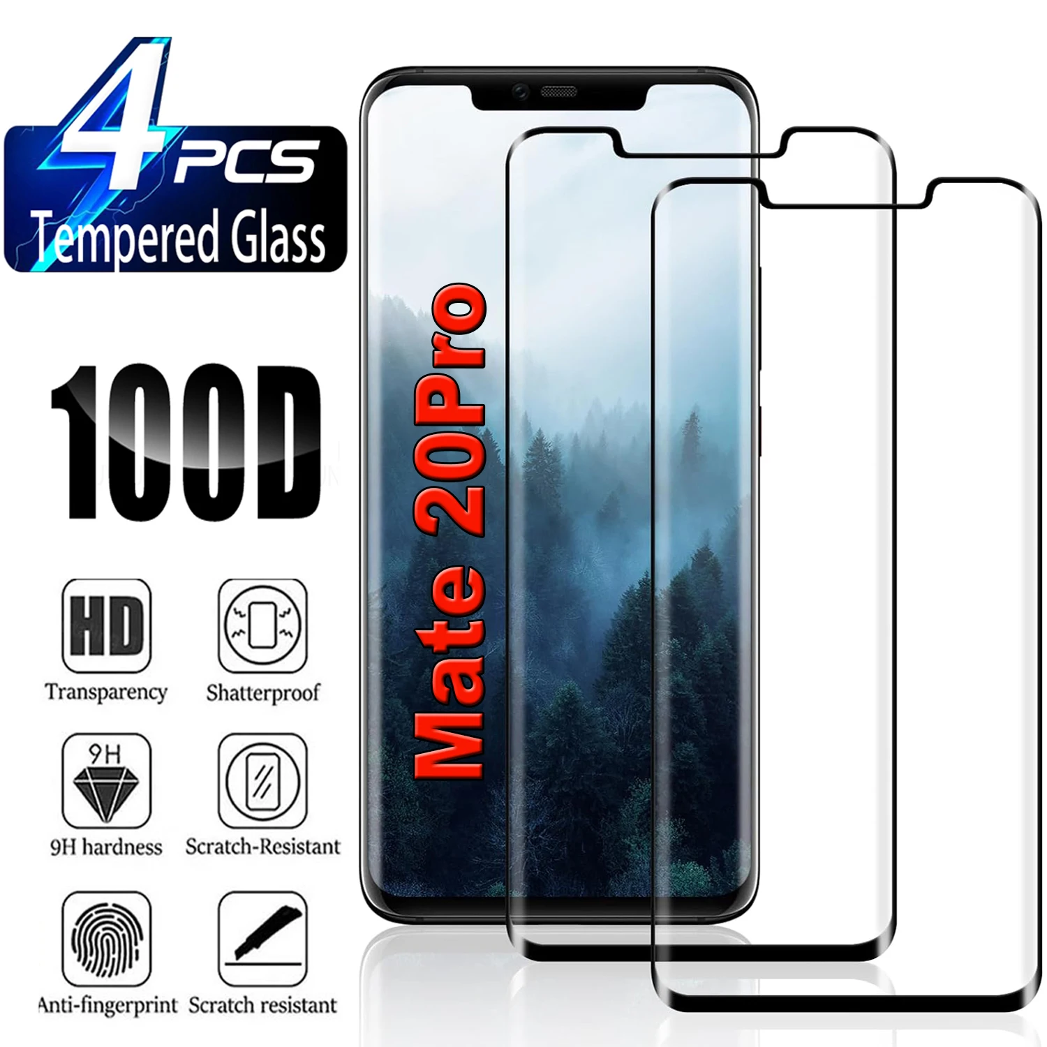 

2/4Pcs Tempered Glass For Huawei Mate 20Pro 3D Curved Screen Protector Glass
