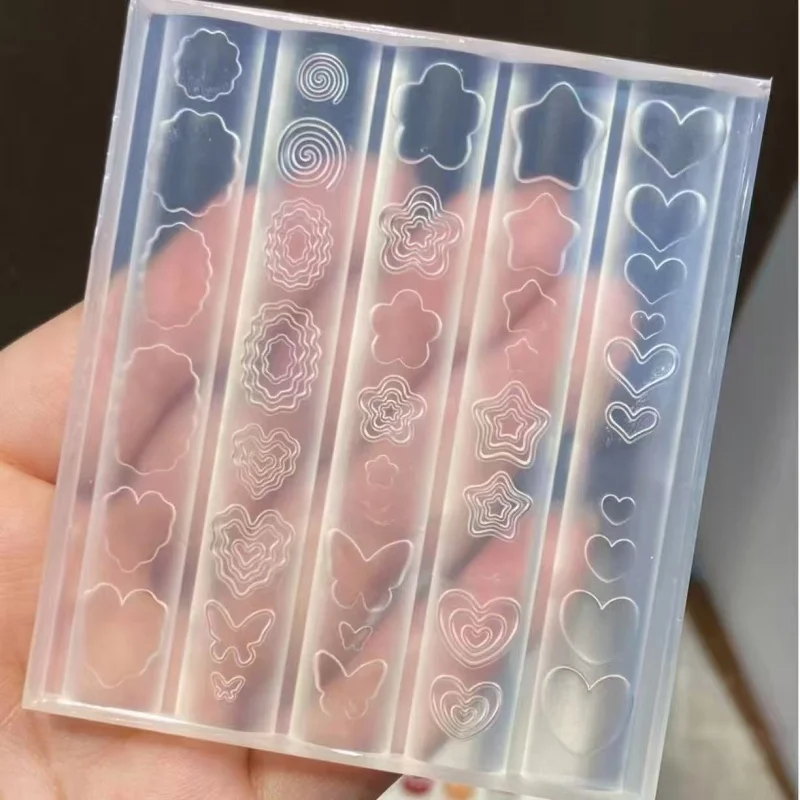 귀여운 프레임 대화 상자 별 하트 사과 나비 네일 아트 장식 투명 실리콘 몰드 네일 아트용