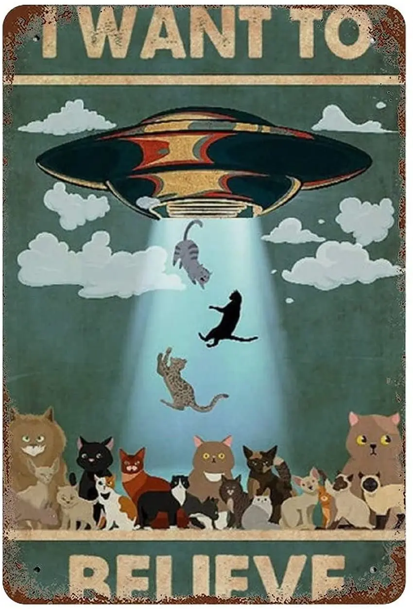 

Metal Tin Retro Sign I Want to Believe in UFO Poster, Black Cat Poster,Retro Decorative Metal Tin Sign