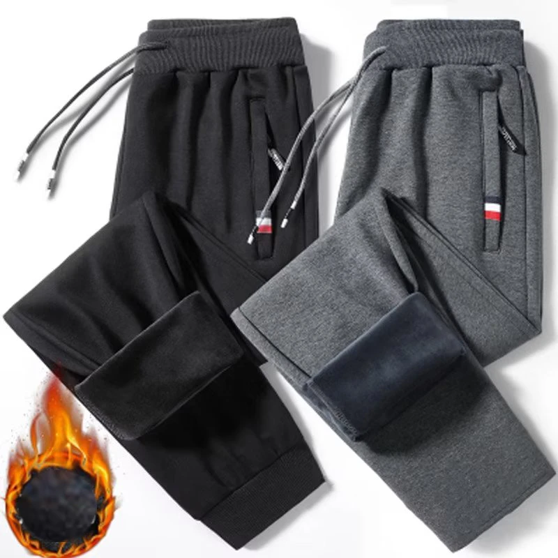 Winter Warm Fleece Pants Joggers Slim Fit Men Lambswool Thick Pants