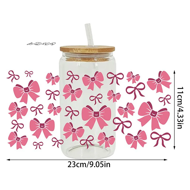 〔Sa〕Flowy Bows UV DTF Cup Wrap For 16oz Beer Glass Can Pretty Love Ribbons Cute Girly Cup Wrap Design UV DTF Sticker
