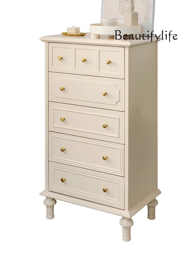 

French Style Living Room Hallway Cabinet Minimalist Cream Chest of Drawers Bedroom Drawer Store Decorative Cabinet