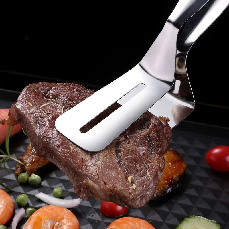 Stainless Steel Frying Shovel Clip Multifunctional Steak BBQ Tongs Frying Fish Spatula Clip  Household Kitchen Tool Bread Clip