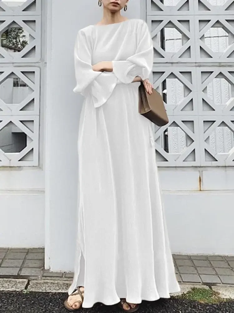 2023 Muslim Solid Cotton Abaya Femme Brown Long Retro Abayas for Women Fashion Party Dress Dubai Turkey Women's Loose Dress