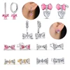 Hot Sale New Arrivals 925 Sterling Silver Exquisite Sparkling Small Bow Pink Stud Earrings Wedding Party Jewelry 1