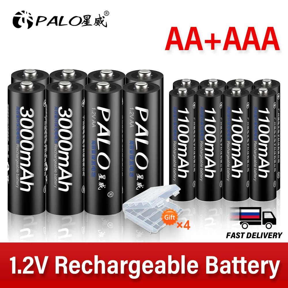 

PALO 3000mAh 1.2V AA Rechargeable Batteries + 1100mAh 1.2V AAA Battery NI-MH AA AAA Rechargeable Battery for Camera Toy Clock