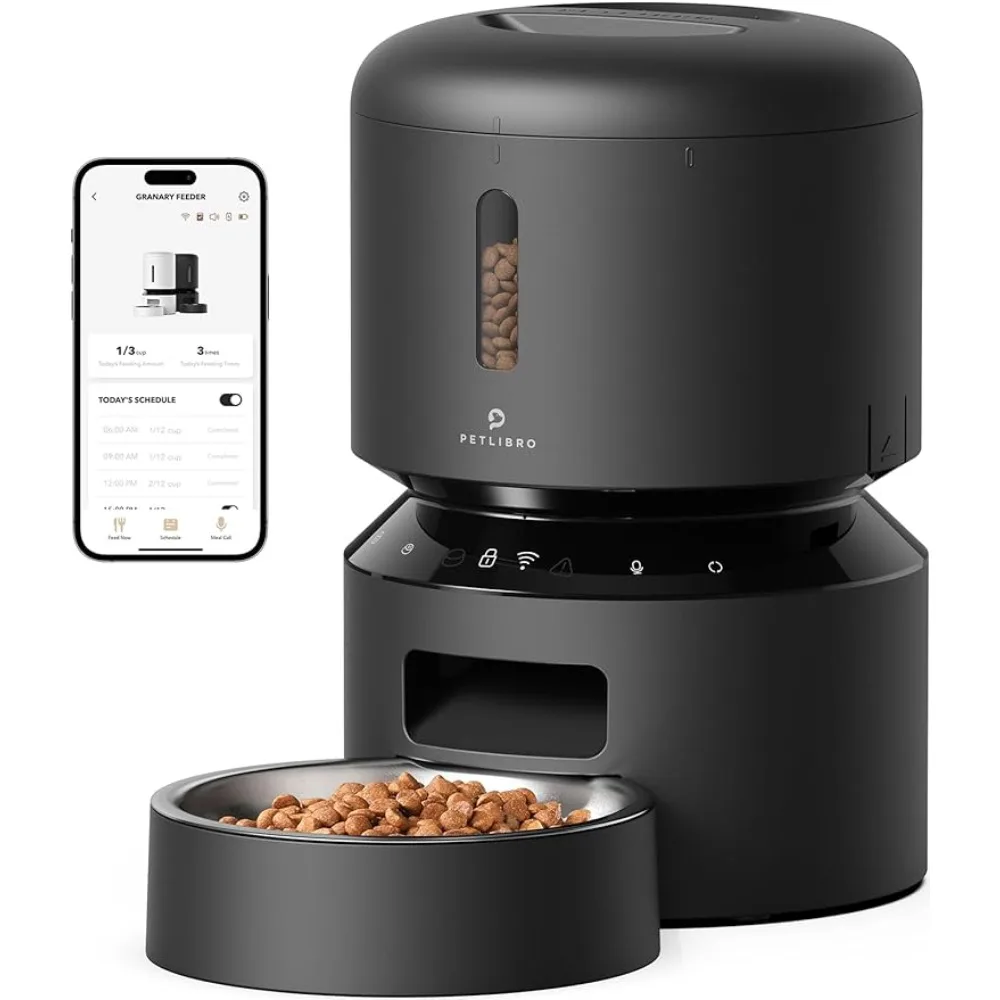 

Automatic cat and dog food dispenser, 5G WiFi pet feeder, with preservation function, timed feeder cat/dog, black