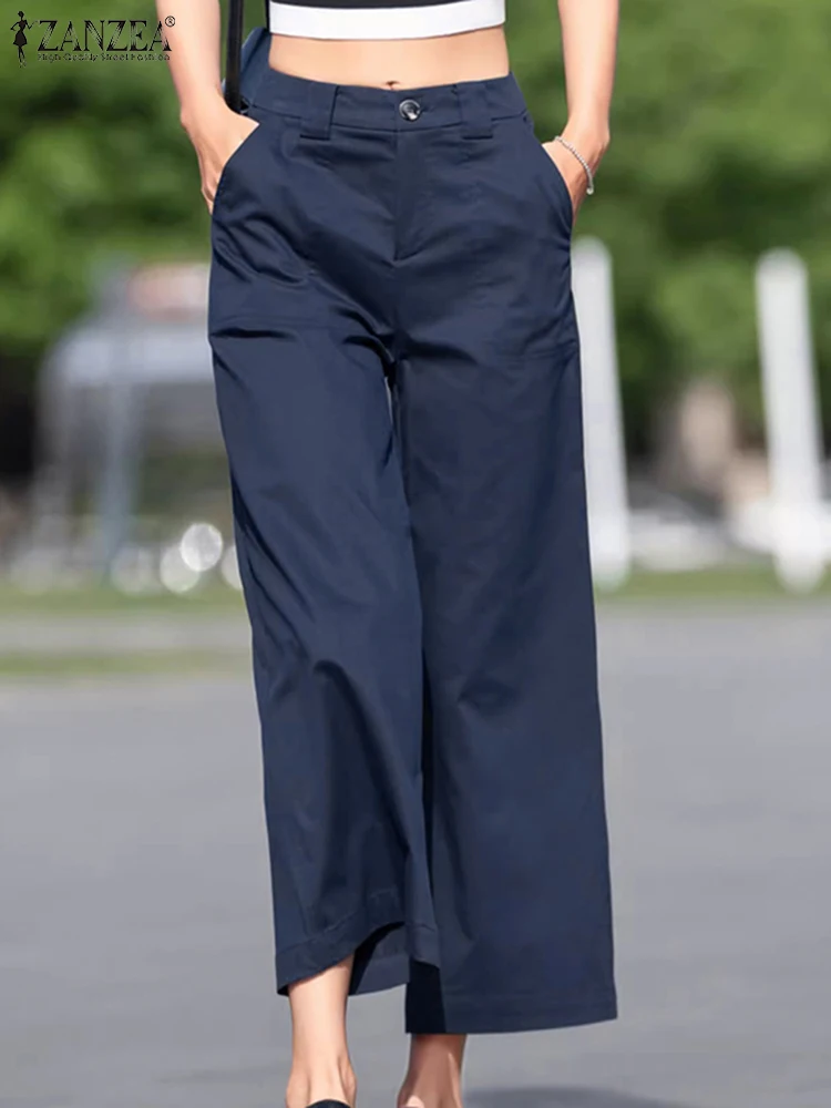 Polyester High Waist Wide Leg Pants for Women Summer Casual
