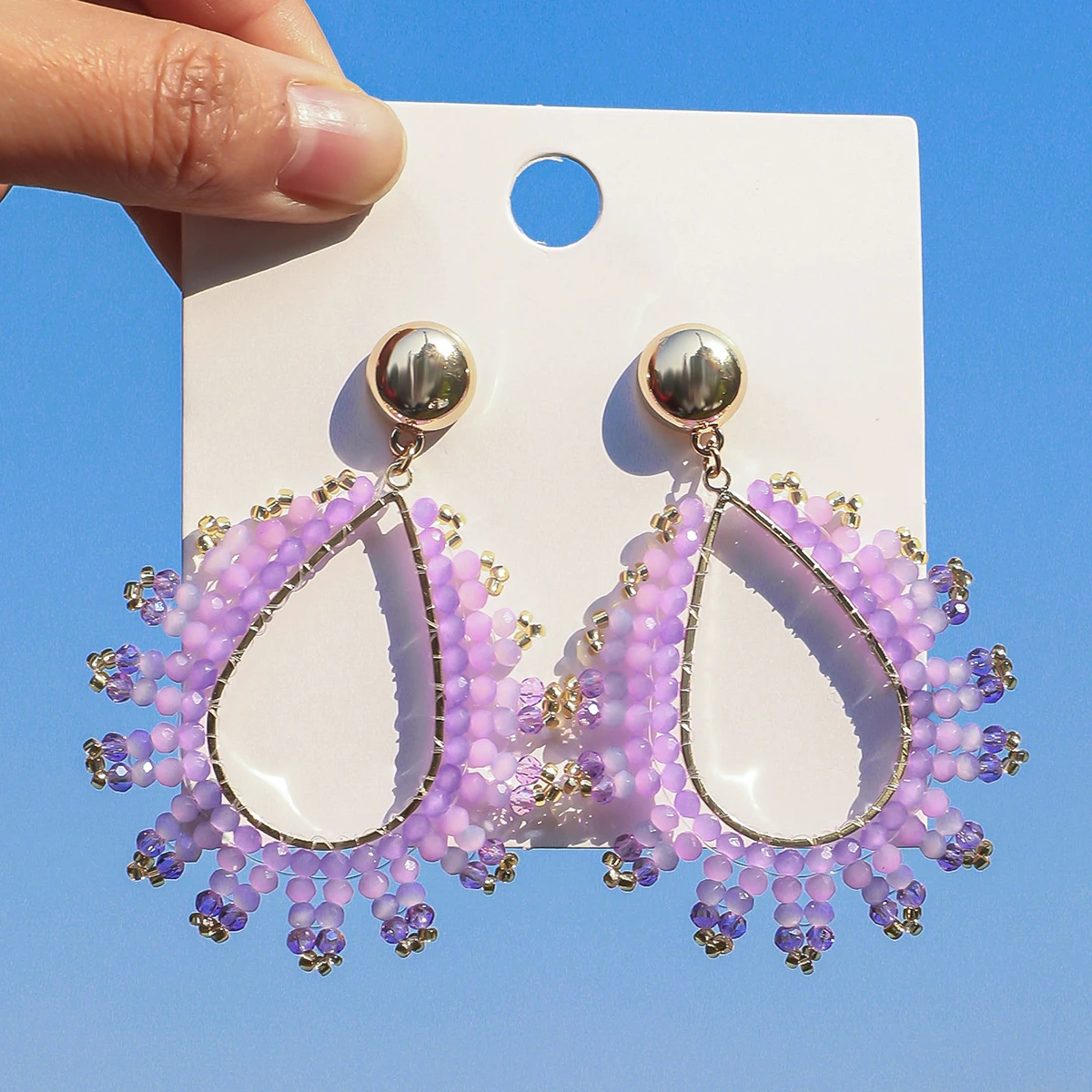 Boho Exquisite Waterdrop Crystal Beads Earrings for Women Handmade Big Statement Metal Earrings Summer Party Jewelry Accessories