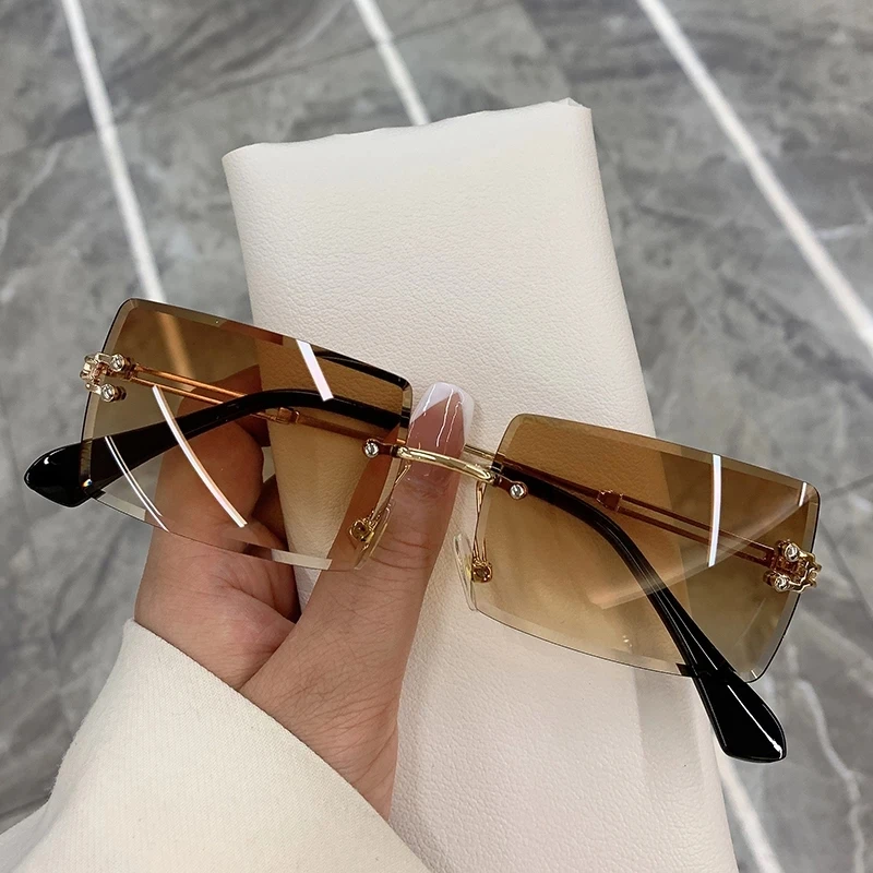 

RINDU Rimless Gradient Sun Glasses Fashion a1 Shades Cutting Lens Ladies Frameless Eyeglasses