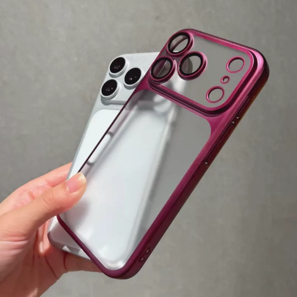 Luxury Sky Blue Plating Transparent Case with Air Lens Protection and Matte Backplate Cover