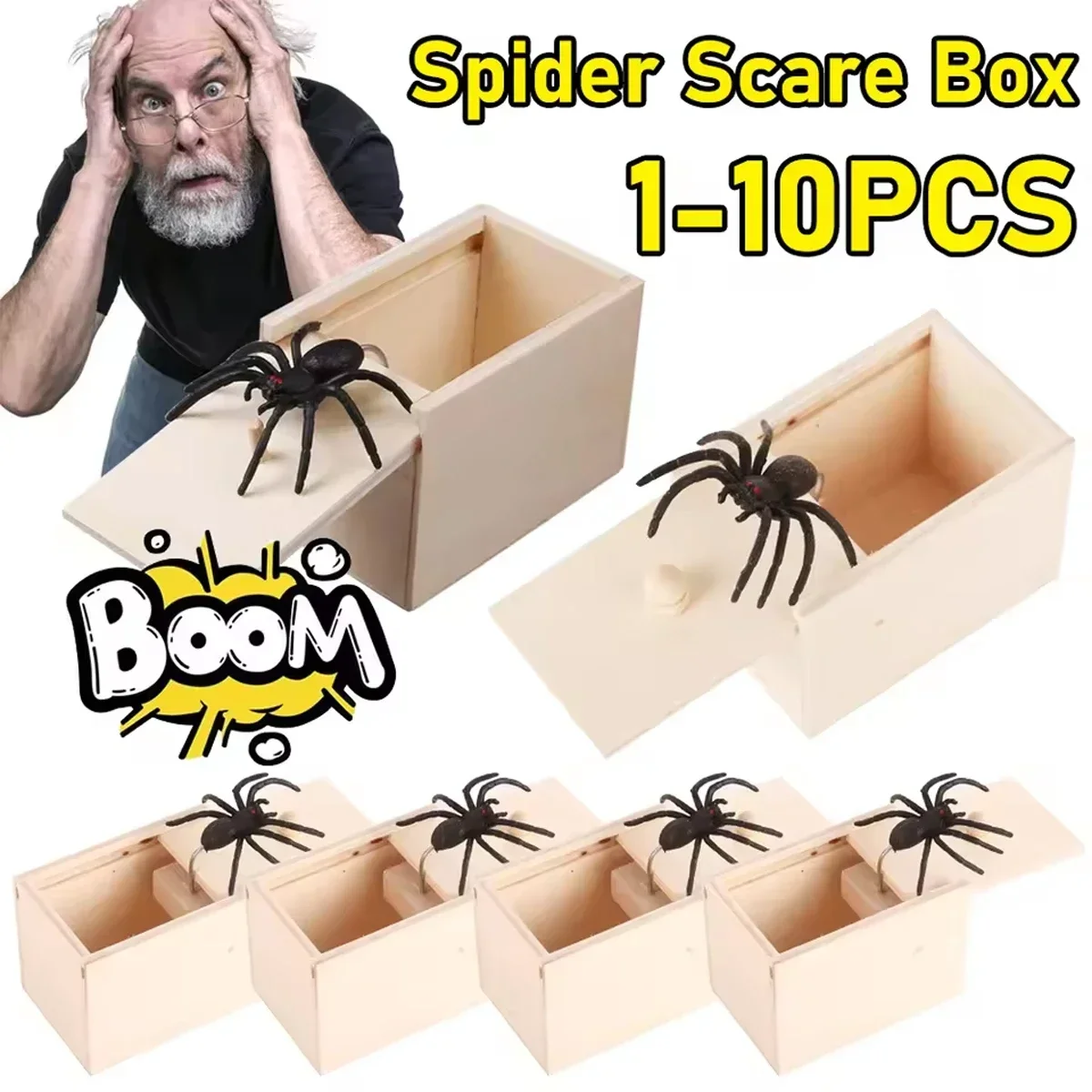 1pc-Trick Spider Funny Scare Box Wooden Hidden Box Quality Prank