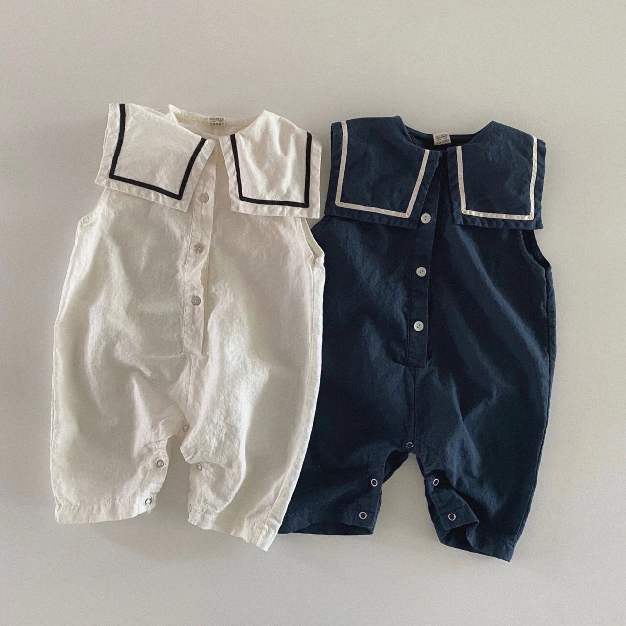 

Newborn Clothes 2023 Summer Baby Boys Girls Sailor Collar Sleeveless Romper Cotton Infant Jumpsuit Toddler One Piece Clothing