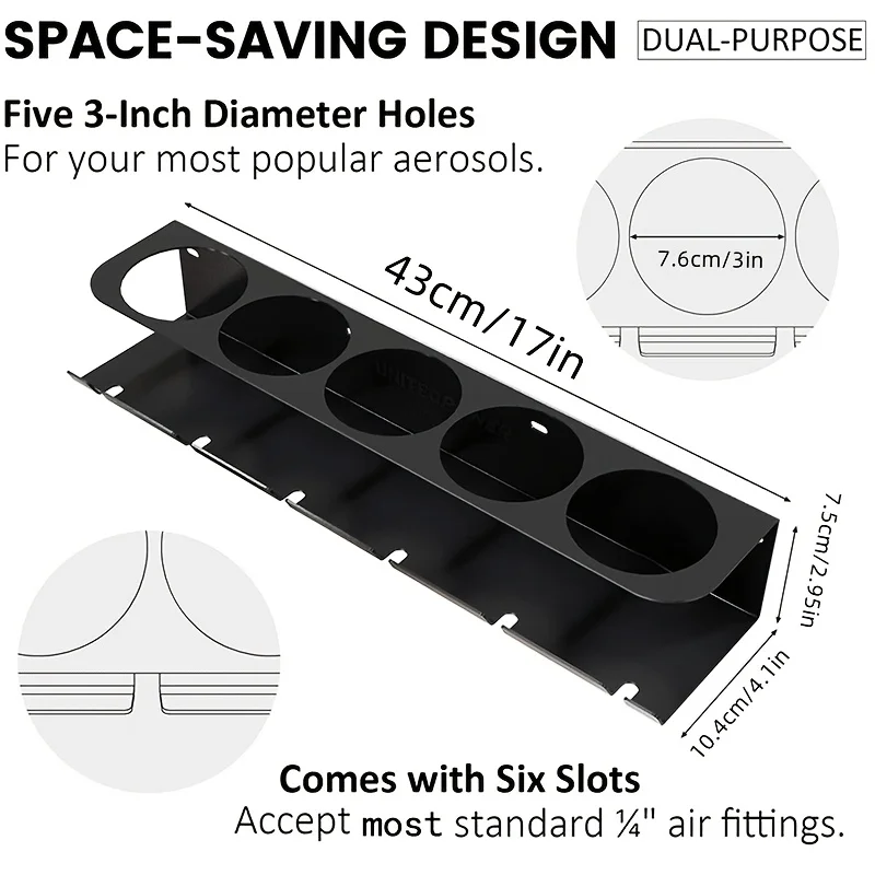 Pneumatic Tool Holder and Aerosol Rack Combo, Wall Mounted Metal Spray Can Bottle Holder Air Tool Organizer Rack for Garages 3