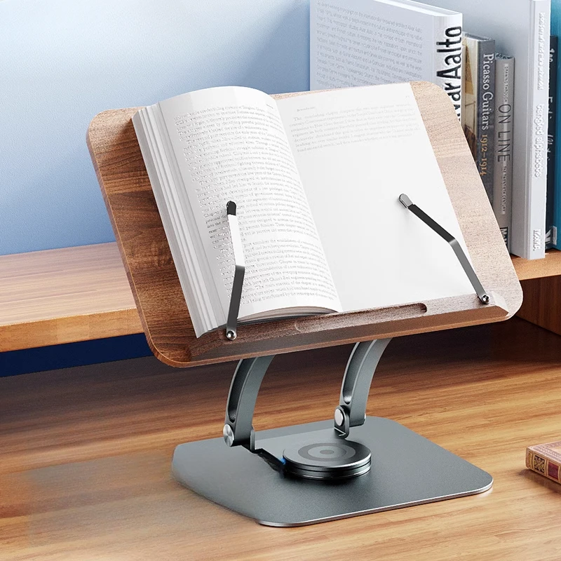 Wooden Rotating Reading Stand Student Desk Book Holder Adjustable Learning Rack Storybook Writing Stand