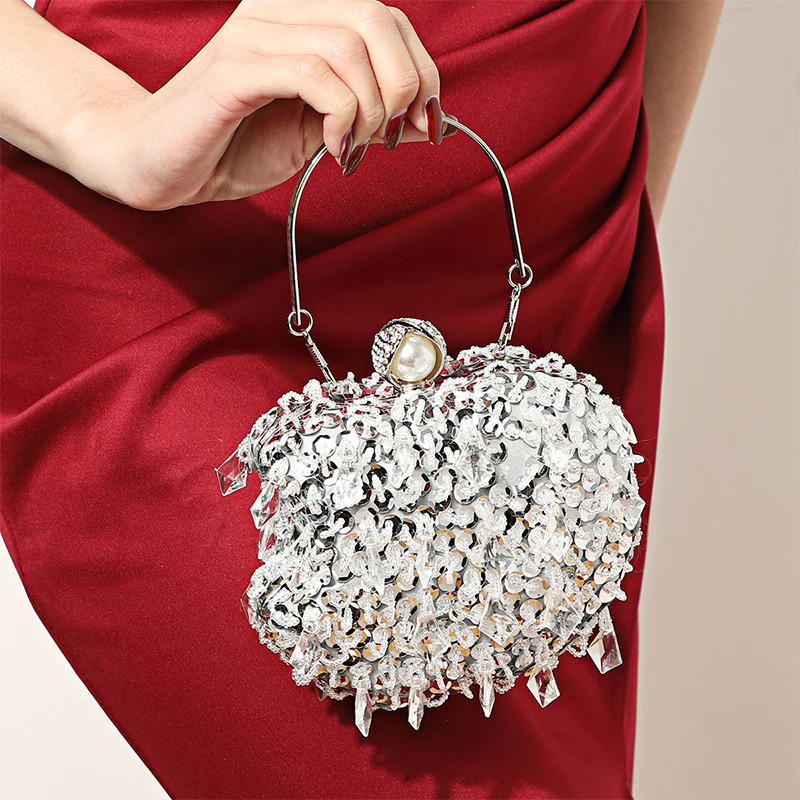 

Silver Gold Sequins Clutch Evening Handbag Designer Women'S Shoulder Bag With Chain Crystal Beads Diamond Clutches Bolso Mujer