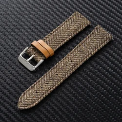 Vintage Weave Leather Nylon Quick Release Watch Band - Universal Replacement Wristband - 22MM (K)