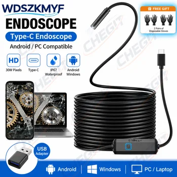 Endoscope Camera IP67 Waterproof New 6 LED Light USB Android 7.0MM TYPE-C Flexible Inspection Auto Repair Borescope for Phone PC 1