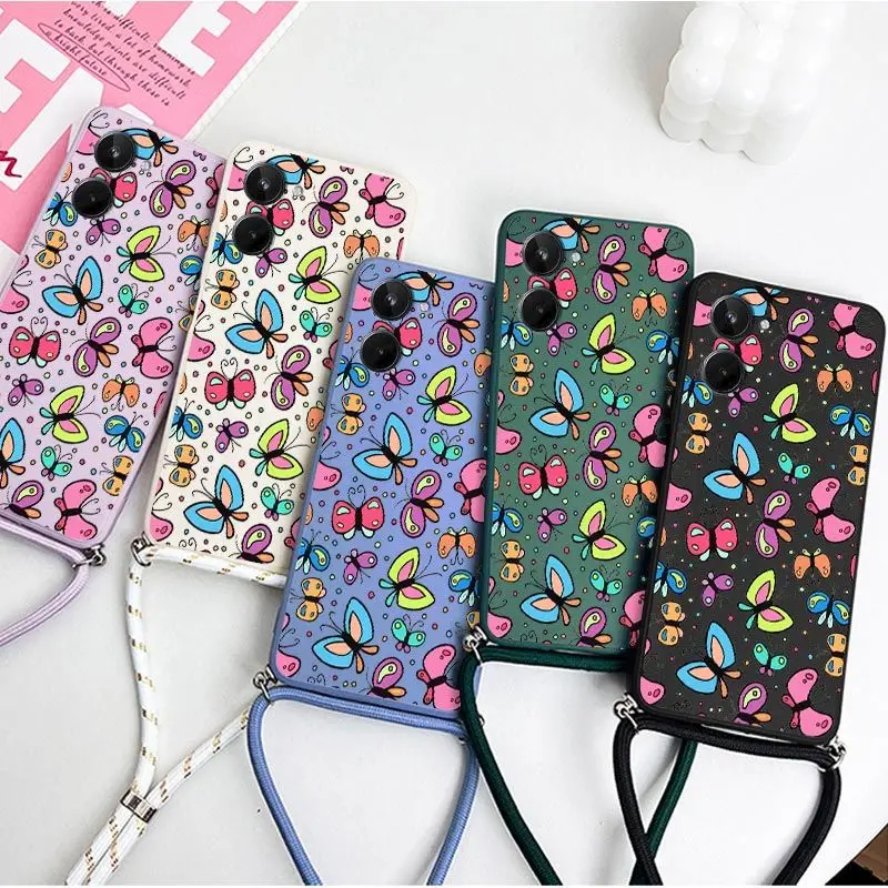 Butterfly Charm Silicone Crossbody Lanyard Phone Case