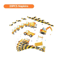 Construction-Themed Birthday Party Supplies Set with Tableware, Backdrop, and Yellow Balloons - 12INCH (20pcs Napkins)