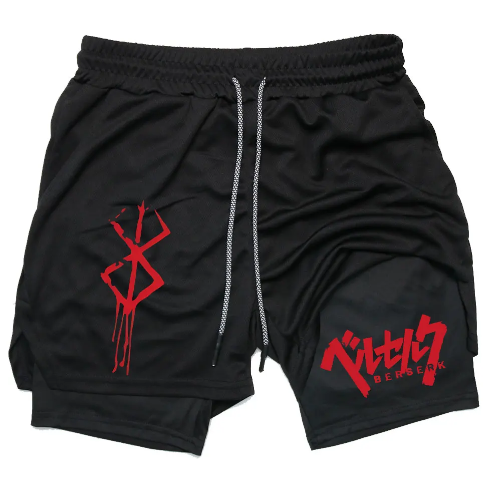 Compression Shorts Sports Shorts Yoga Shorts Anime Berserk Performance Shorts Men 2 in 1 Running Compression Shorts Training Yoga Gym Sportswear Workout with Pockets