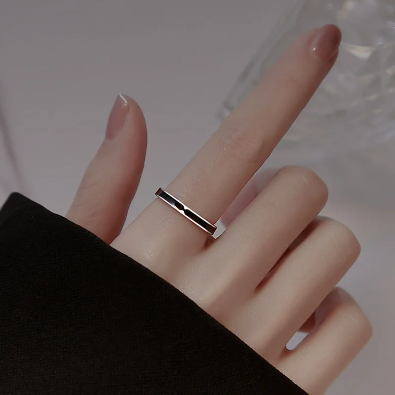 Silver Color Ring for Women Black Ring New Trendy Cool Style Adjustable Index Finger Open Vintage Jewelry
