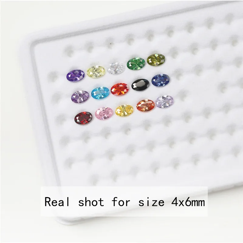 믹스 15 색 타원형 컷 큐빅 지르코니아 스톤 루즈 CZ 스톤 보석 제작을위한 합성 보석 (크기 4x6mm-10x12mm)