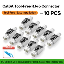Enhanced Cat6A Tool - Free RJ45 Connector with Gold Plating | High - Speed 10Gbps | Anti - Unplug Design | Industrial Grade Network Solution (10 Pcs with Gift)