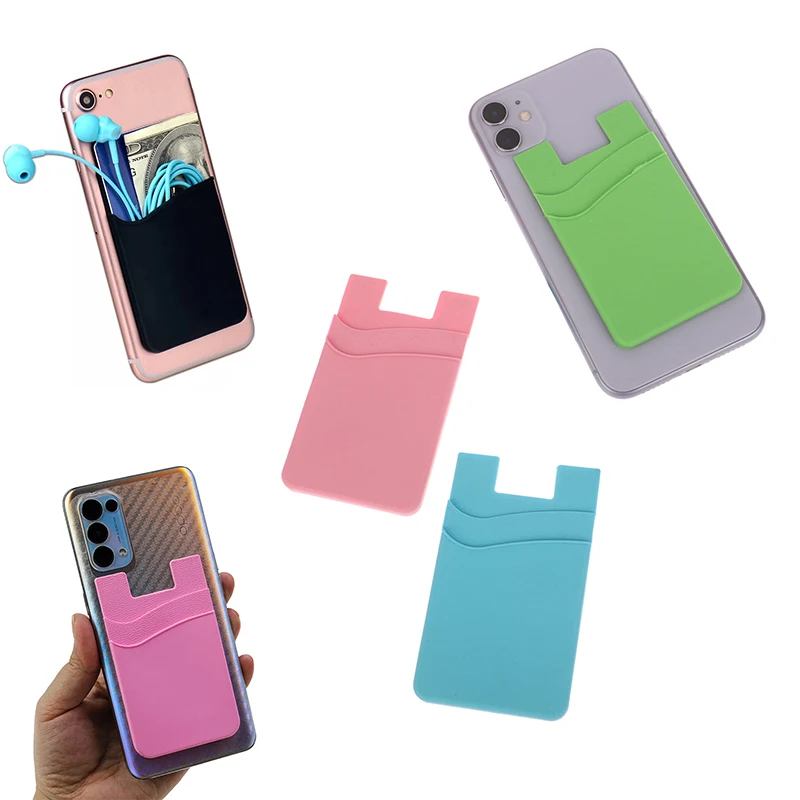 Adhesive Sticker Phone Back Cover ID Card Wallet Pocket Double-layer Silicone Mobile Phone Back Pocket Card Holder Case Pouch 3