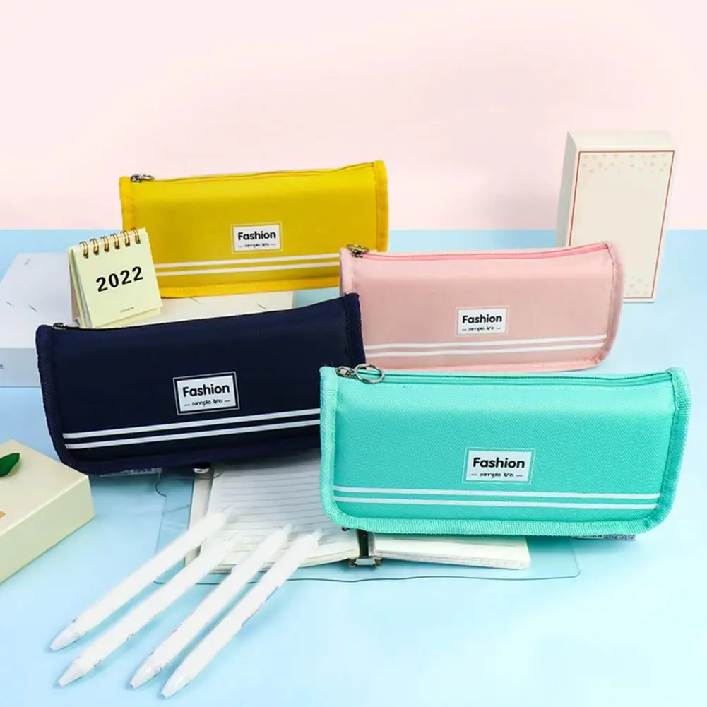 Useful Stationery Bag Canvas Pencil Pouch Zipper Closure Keep Tidy Classroom Dormitory Pencil Pens Eraser Ruler Storage Pouch