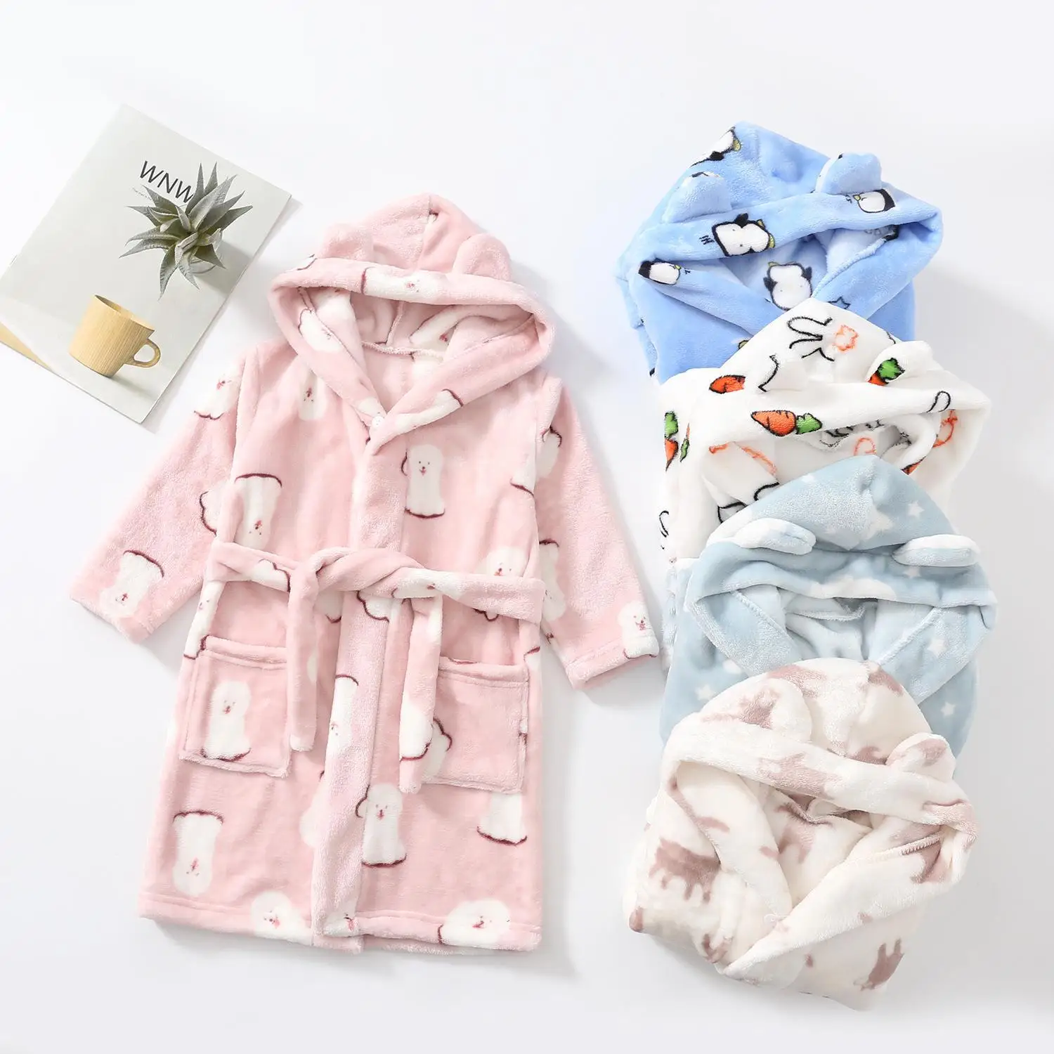 Kids Cartoon Bear Robes New Winter Baby Girl Bathrobe Sleepwear Robe For Children Flannel Hooded Pajamas Boys Homewear Clothing