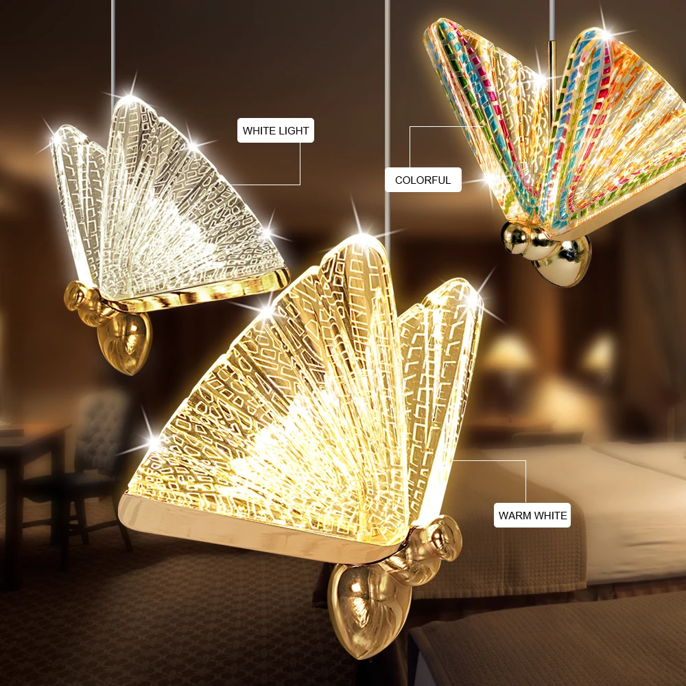 DBF] nowoczesne LED Butterfly światła wiszące lampy sypialnia nocna salon  stół obiadowy kuchenny dekoracja baru wisiorek LED Light _ - AliExpress  Mobile