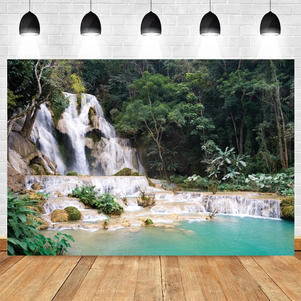 Pano de Fundo Cachoeira Montanha Água Primavera Paisagem Floresta Selva Fundo de Verão Photo Studio Props - Image 6