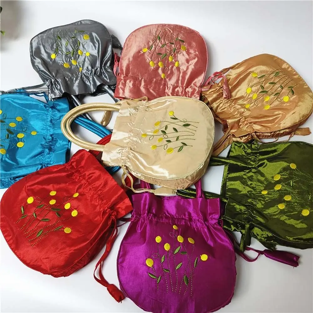 

Chinese Retro Hanfu Embroidery Satin Drawstrings Handbags Women Purse Wallet Flower Bucket Bag Shopping Bag