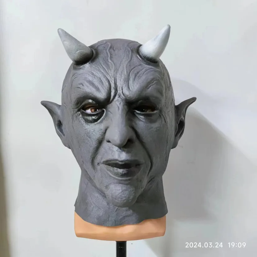 Halloween Black Horned Demon Mask Full Face Latex Headgear Haunted House Secret Room Scary Dress Scary Headgear Cosplay Props images - 6