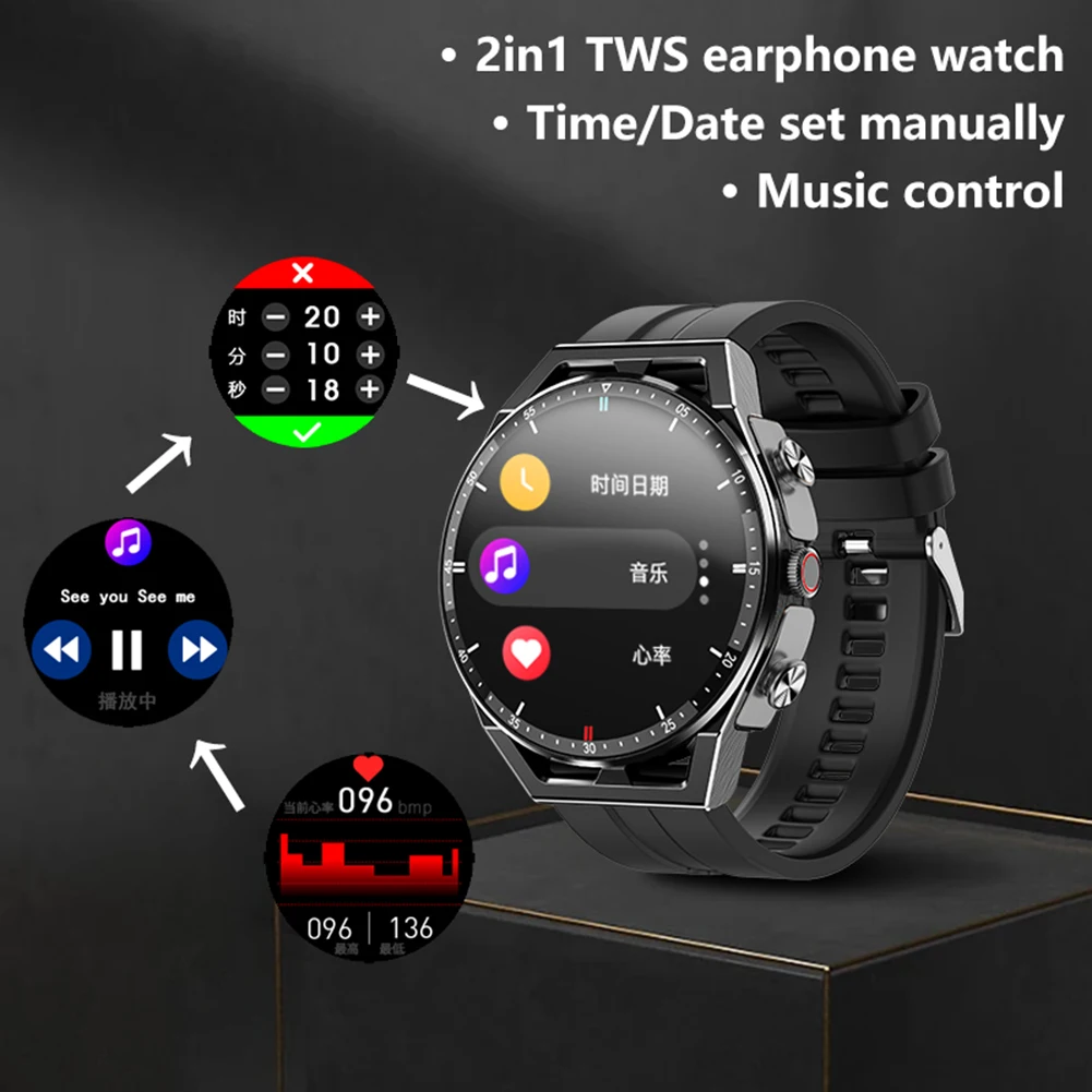 Blå Diskant oprejst Sports Watches 2-in-1 Fashion Smartwatch Heart Rate Health Monitor IP66  Waterproof with TWS Headphones Smartwatch