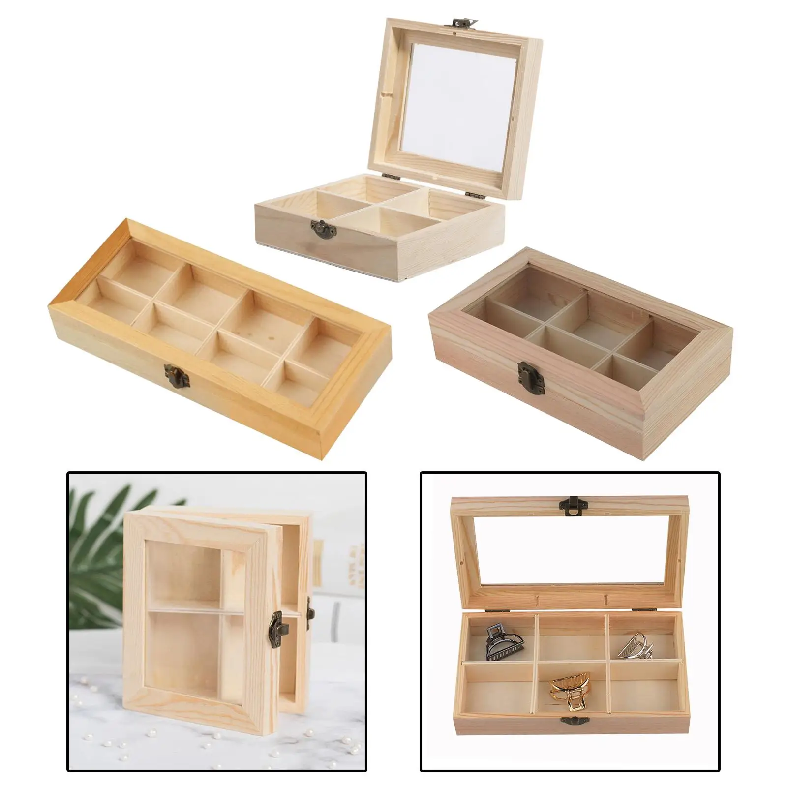 Natural Wooden Tea Box With Lid 4/6/8-Compartment Coffee Tea Bag Storage Holder Sugar Organizer for Kitchen Cabinets