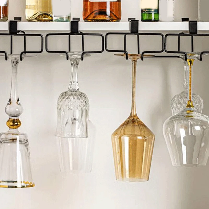 Iron Ambry Cup Holder Without Perforation Upside Down Waterlogging Glass Cup Holder Hanging Wine Cup Storage Kitchen Organizer 3
