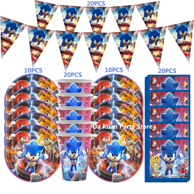 thumbnail image 1 of Lote de suministros para fiestas temáticas de Sonic, globos, decoraciones de cumpleaños para niños de Sonic the Hedgehog, pancartas, bolsas de regalo, decoración para tartas, 1 of 5