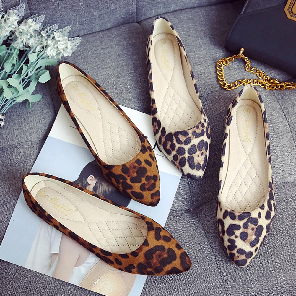 

Womens Casual Pointed Toe on Ballet Flat Shoes Womens Comfortable Closed Round Toe Leopard Shoes for Ladies