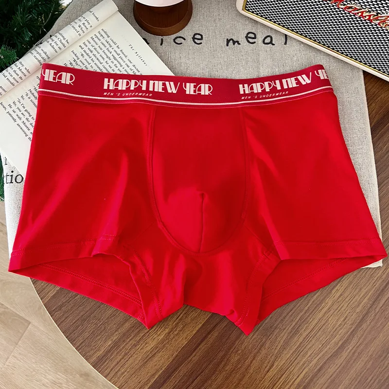 New Year's Red Lucky Men's Underwear Flat Corner Pants Sports Shorts3PCS